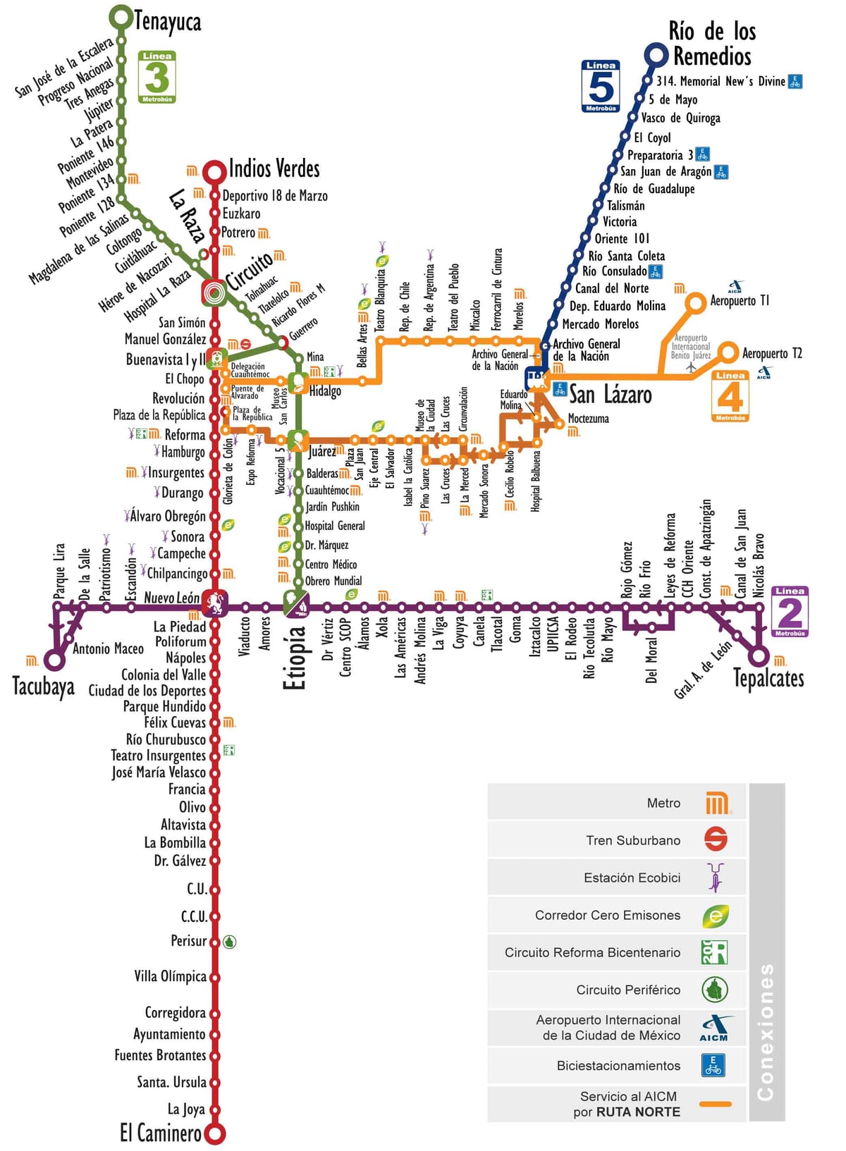 Карта сети Metrobús Мехико